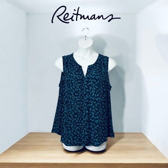 NWOT, Reitmans, Sleeveless Printed Top Plus Size, 18W, Teal & Black - Picture 1 of 8